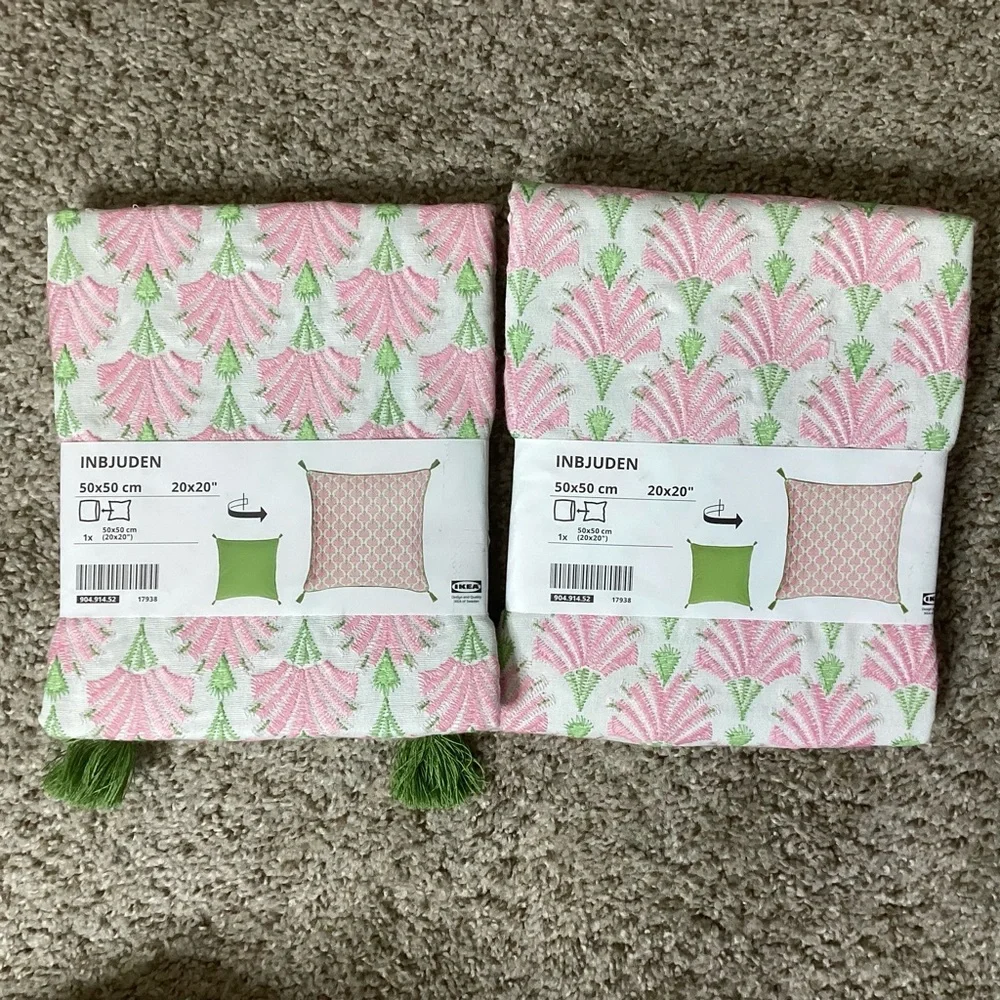 NEW Inbjuden Pink Green Pillow Covers 20”x20”